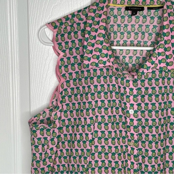 Talbots Scallop Shirt Dancing Pineapple Novelty Print Non Iron Luau Tiki 16 - Picture 5 of 11